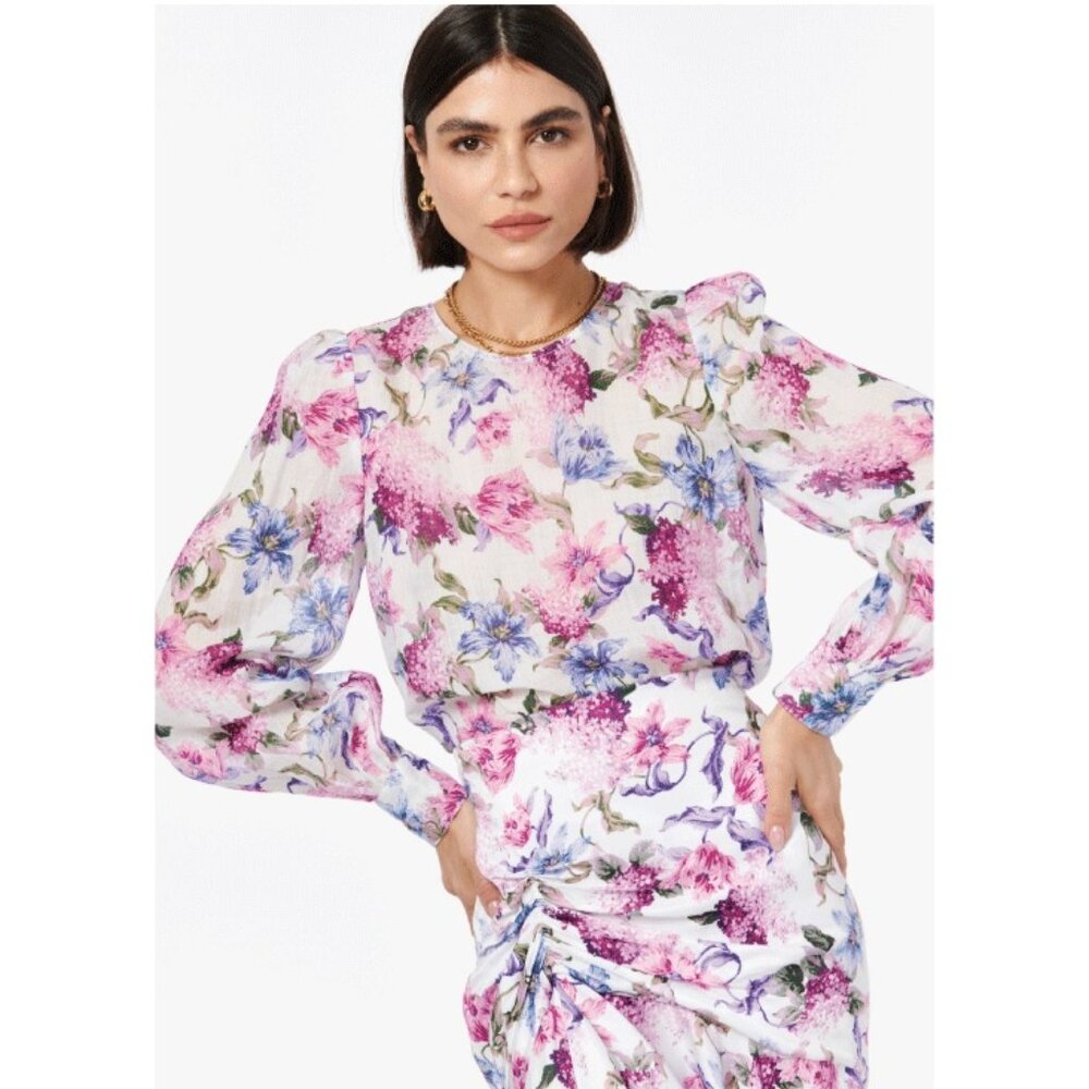 CAMI NYC Vivi Top / Large / Clematis Floral Ramie Long Sleeve Blouse Lightweight